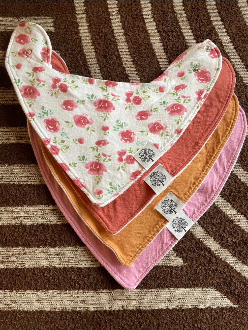 Parker baby Coral, Pink, Orange & Floral Bandana Baby Bib Set